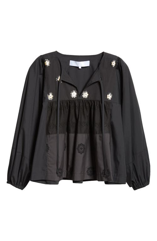 Shop Tao Comme Des Garçons Floral Embellished Peasant Top In Black/gold