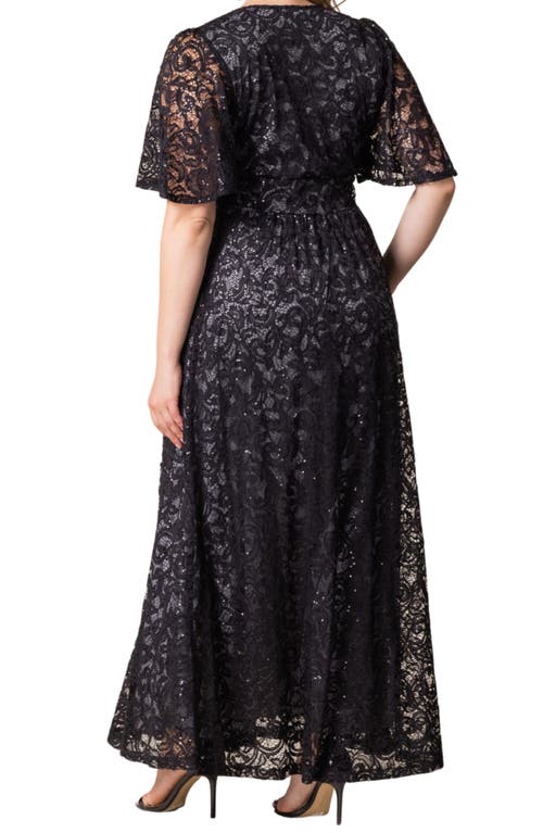 Kiyonna Luminous Sequin Lace A-line Gown In Storm Grey