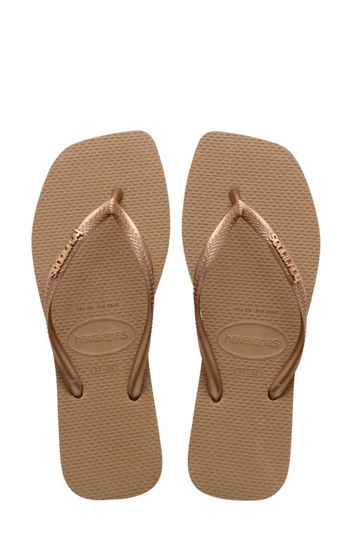 Shop Havaianas Slim Logo Flip Flop In Rose Gold/rose Gold