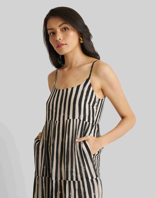 Shop Reistor Strappy Tiered Maxi Dress In Black Striped Down