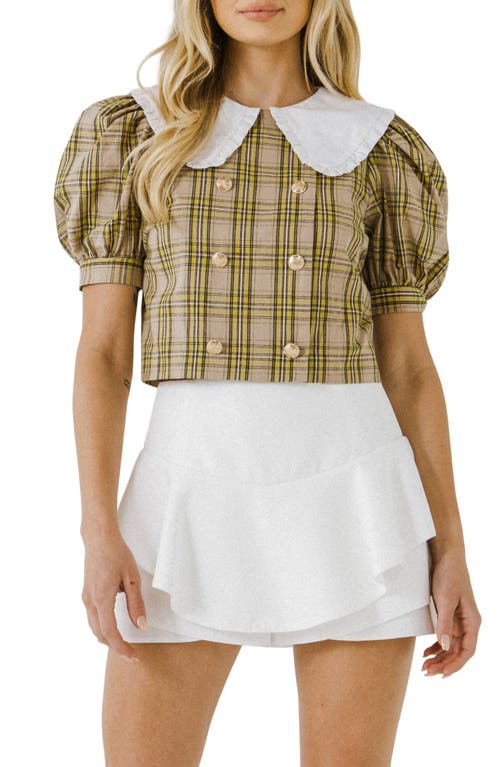 Shop English Factory Oversize Collar Check Cotton Top In Taupe