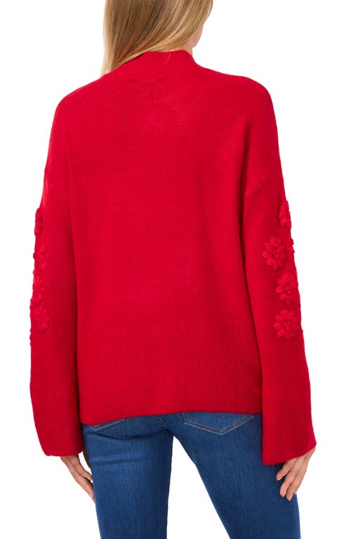 Shop Cece Floral Embroidered Mock Neck Sweater In Glamour Red