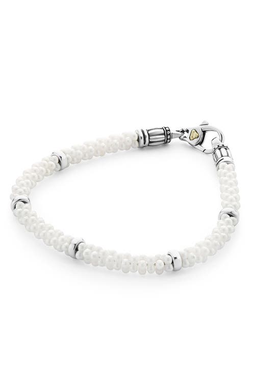 Shop Lagos Black & White Caviar Bracelet In White/silver