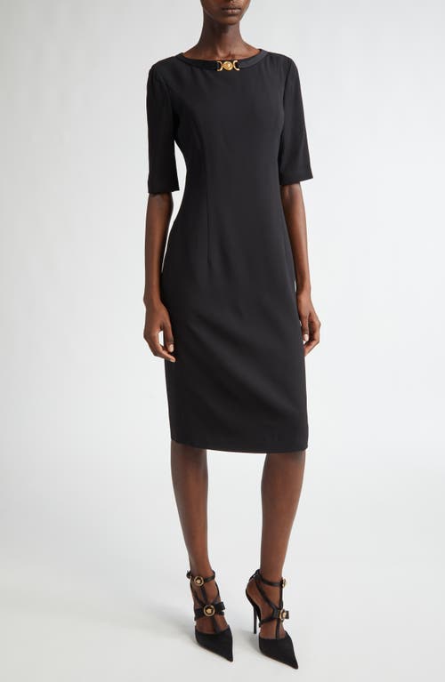 Shop Versace La Medusa Sheath Dress In Black