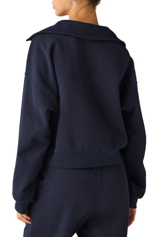 Shop Beyond Yoga Street Smart Johnny Collar Fleece Sweatshirt In After Dark Navy