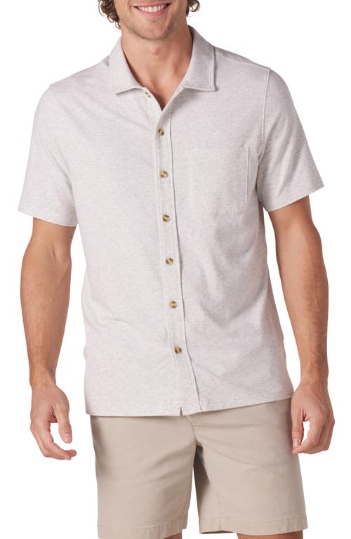 Puremeso Solid Short Sleeve Knit Button-Up Shirt in Stone