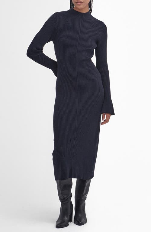 Shop Barbour Francis Long Sleeve Rib Midi Dress In Navy Blue