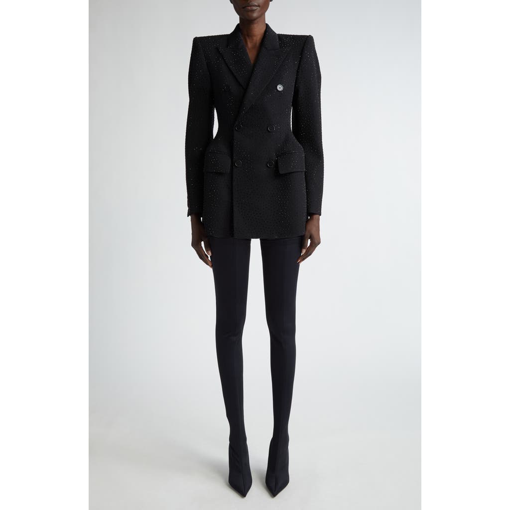 Balenciaga Hourglass Textured Dot Double Breasted Wool Blazer In Black/black