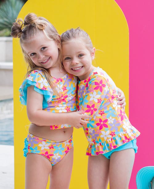 Shop Rufflebutts Girls Upf50+ Long Sleeve Rash Guard Bikini In Endless Summer Floral