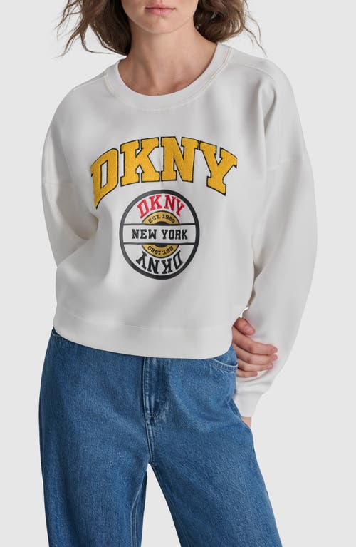 Shop Dkny Varsity Graphic Sweatshirt In Ivory/red Light