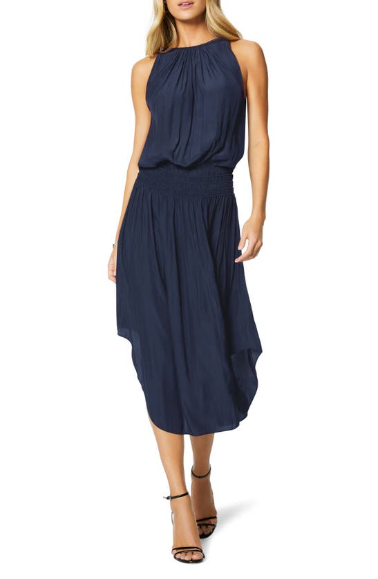 Ramy Brook Audrey Sleeveless Blouson Midi Dress In Navy