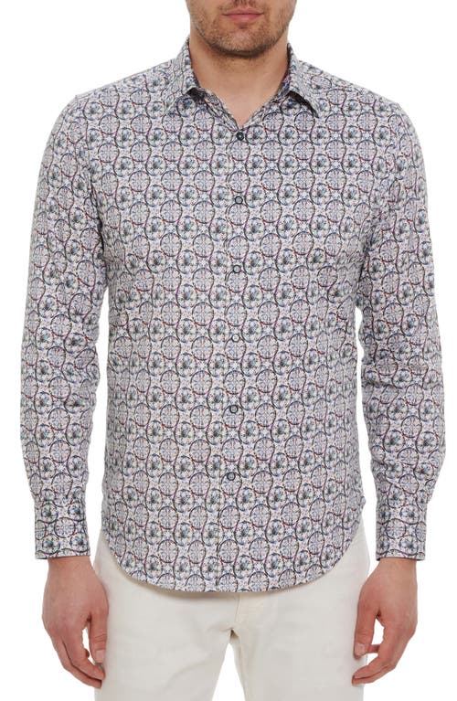 Robert Graham Sundial Print Stretch Cotton Button-Up Shirt White/multi at Nordstrom,