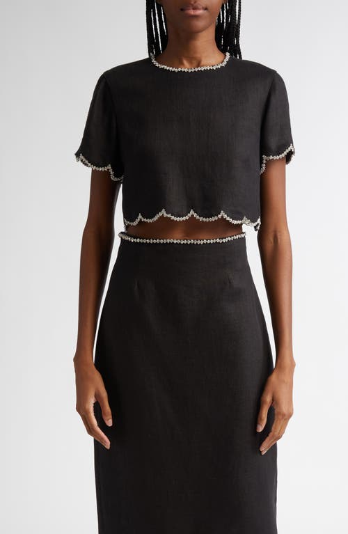 Zimmermann Crush Cropped Crystal-embellished Linen Top In Black