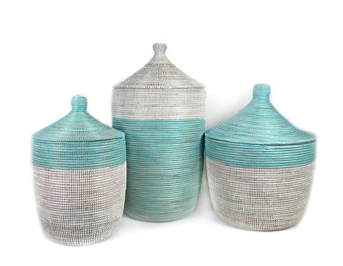 Shop Mbare Dou Lid Storage Basket Two-tone Medium Storage In Turquoise And White