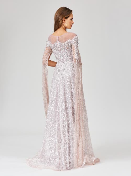 Lara New York Lace Gown With Dramatic Cape Sleeves In Powderpink