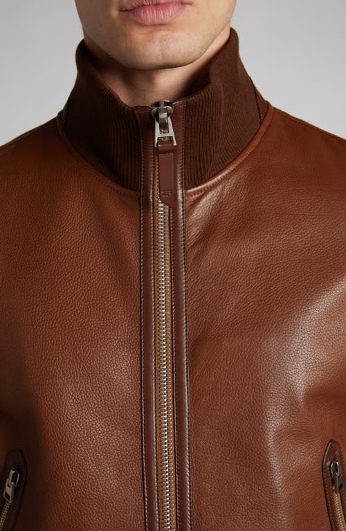 Shop Tom Ford Tumbled Leather Track Bomber Jacket In Kb292 Tan