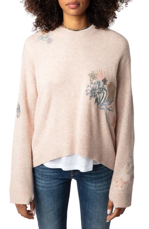 Shop Zadig & Voltaire Markus Concert Embroidered Cashmere Crewneck Sweater In Sweet