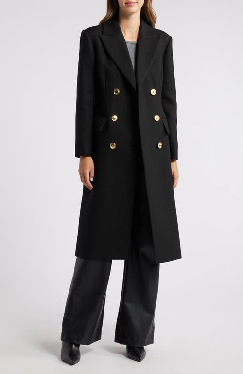 Shop Bcbg Double Breasted Coat In Black Twill