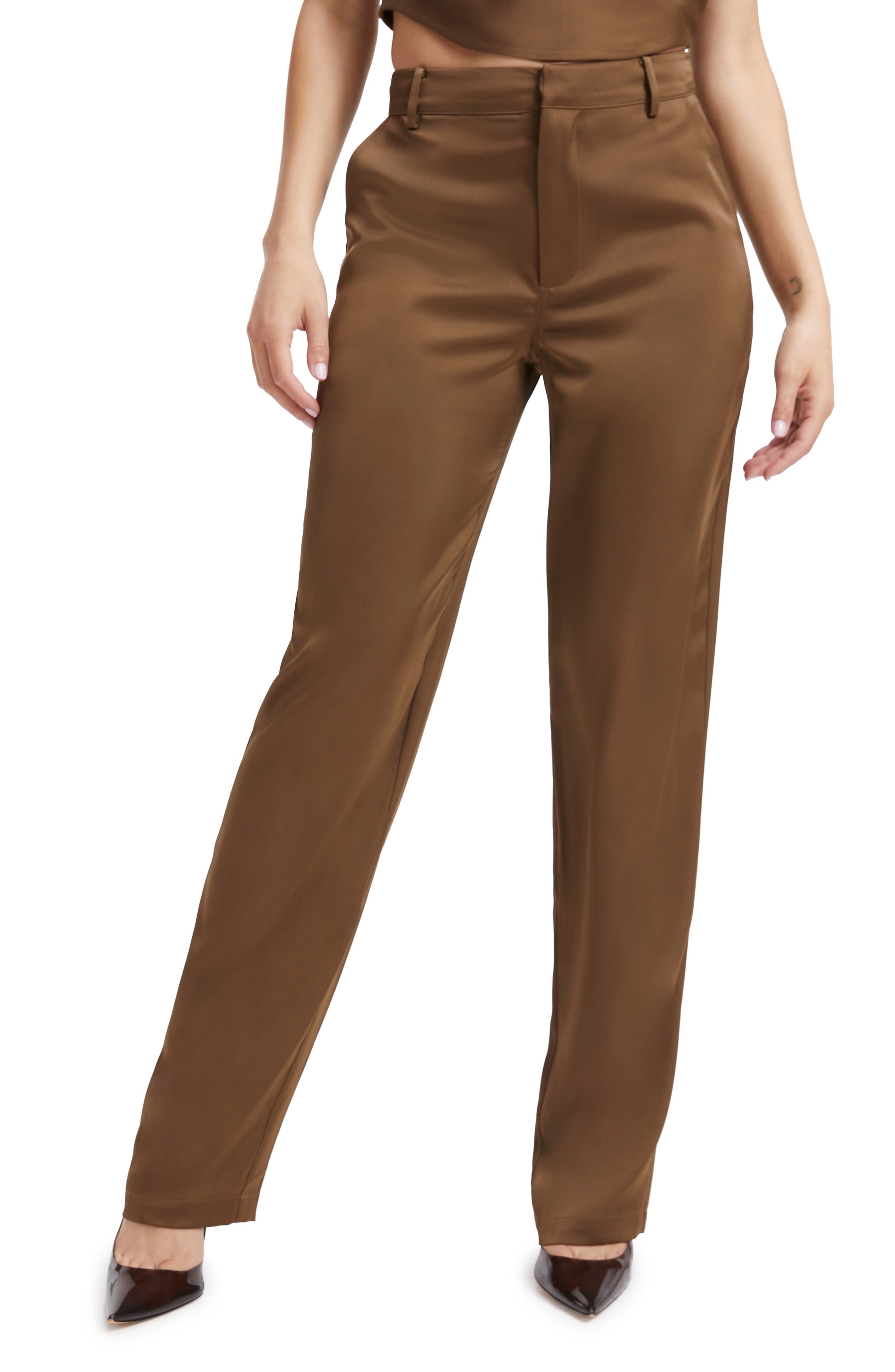 Slacks and Chinos Wide-leg and palazzo trousers Mother Of Pearl Satin Trouser in Light Brown Brown Womens Clothing Trousers 