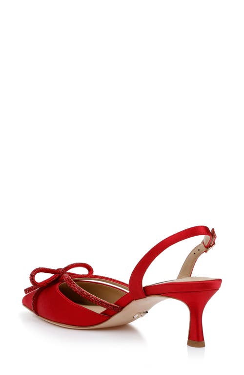 Shop Badgley Mischka Collection Angelina Slingback Pointed Toe Kitten Heel Pump In Red Satin