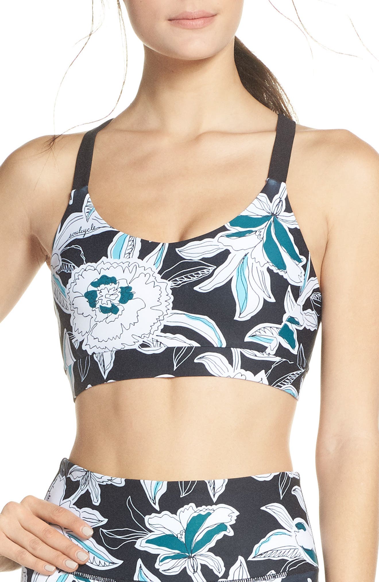 Soul By Soulcycle Floral Cami Sports Bra, Black
