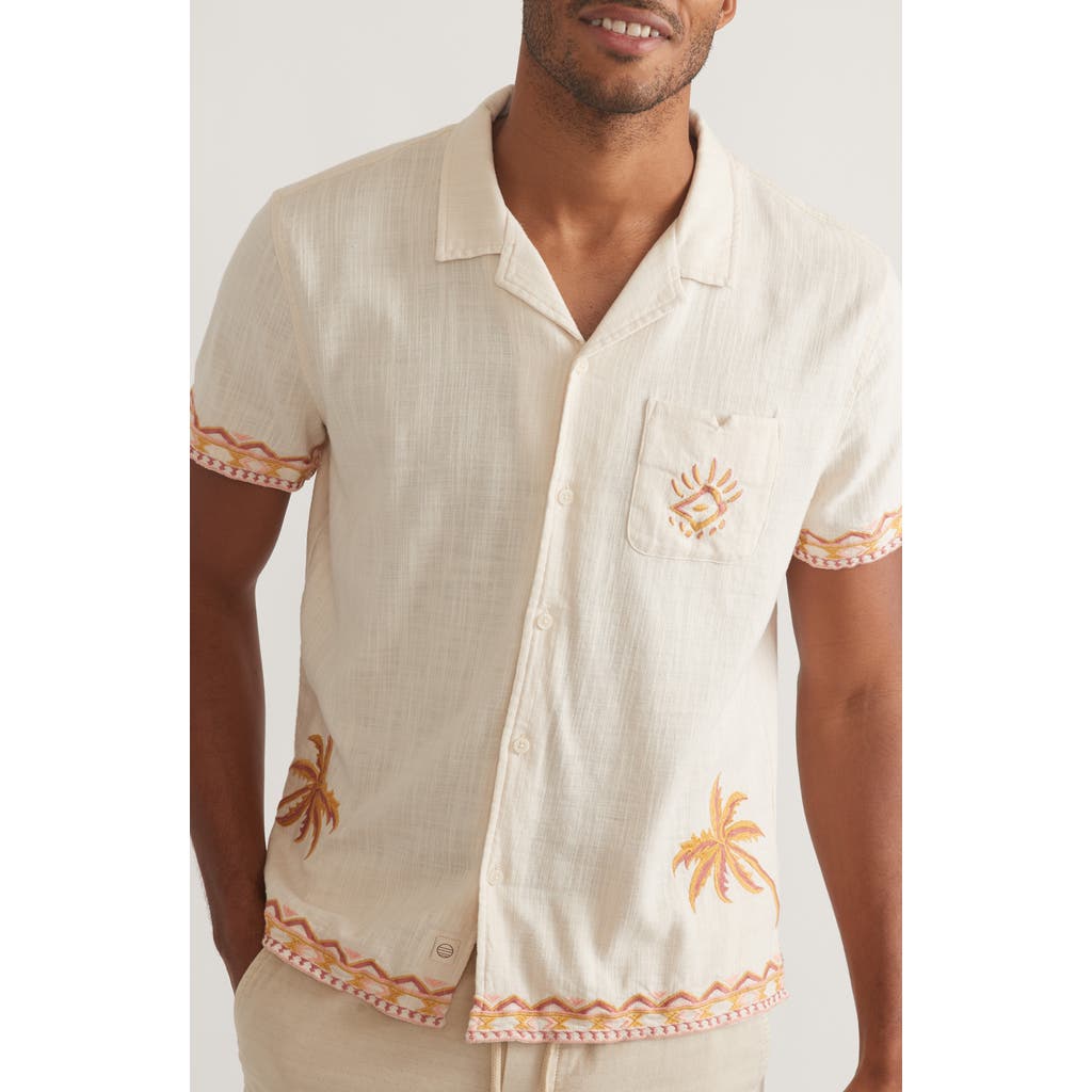 Marine Layer Embroidered Stretch Cotton Camp Shirt In Natural/coral