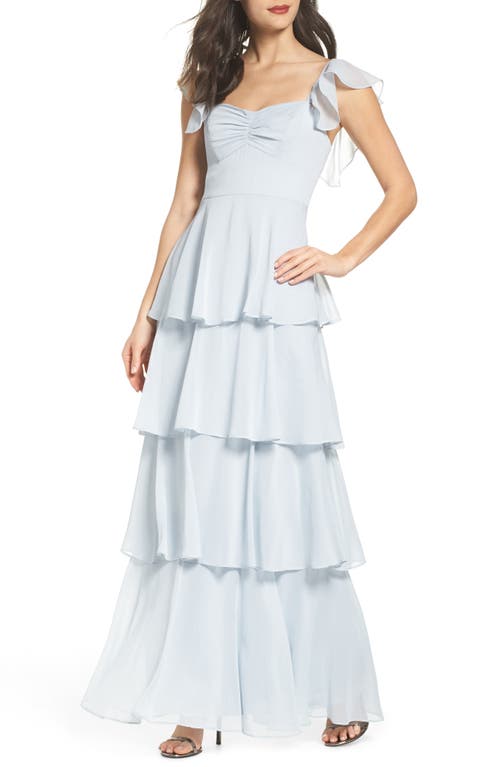 Abby Off the Shoulder Tiered Dress in Ocean Mist