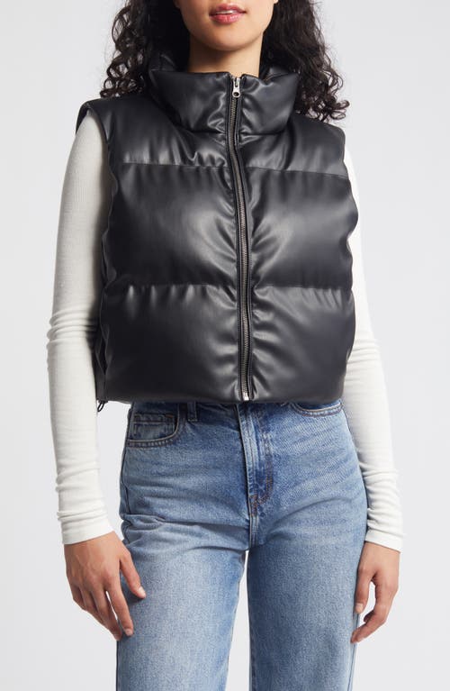 Shop Thread & Supply Faux Leather Crop Puffer Vest In Black