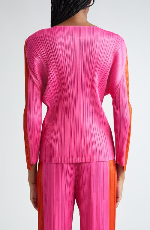 Shop Issey Miyake Pleats Please  Comet Pleated Colorblock Top In Bright Pink