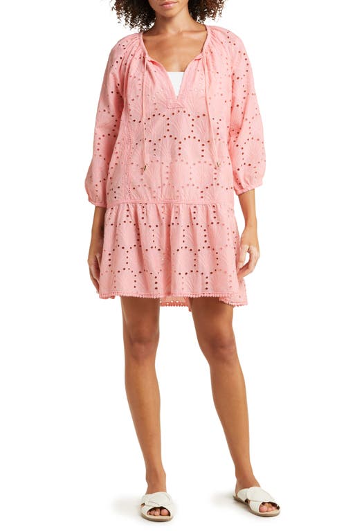 Ashley Eyelet Detail Cotton Cover-Up Tunic in Rose