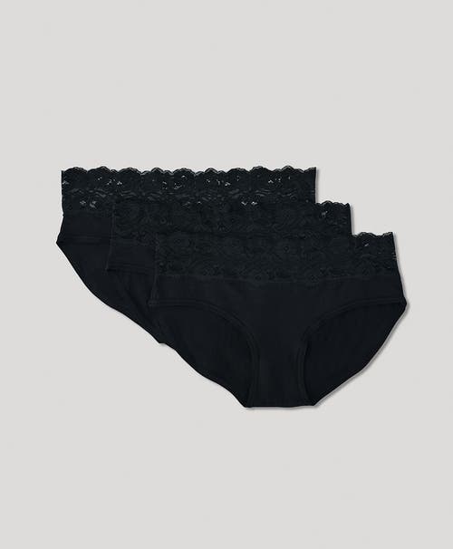 Shop Pact Organic Cotton Lace Waist Brief 3-pack In Black