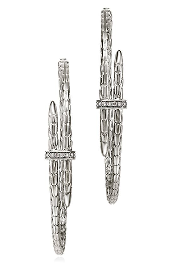John Hardy Sterling Silver Large Spear Diamond Hoop Earrings In Silver