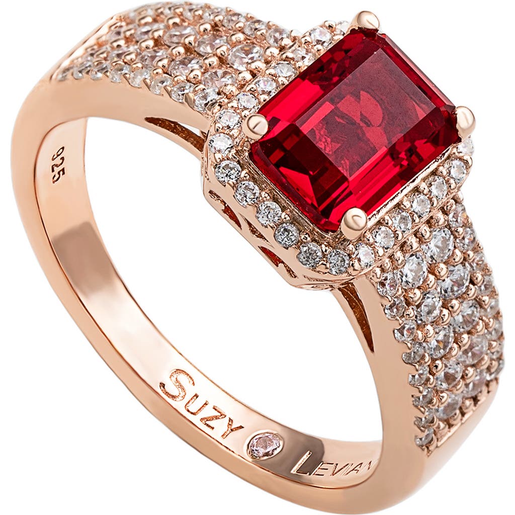 Suzy Levian Emerald Cut Cubic Zirconia Halo Ring In Red
