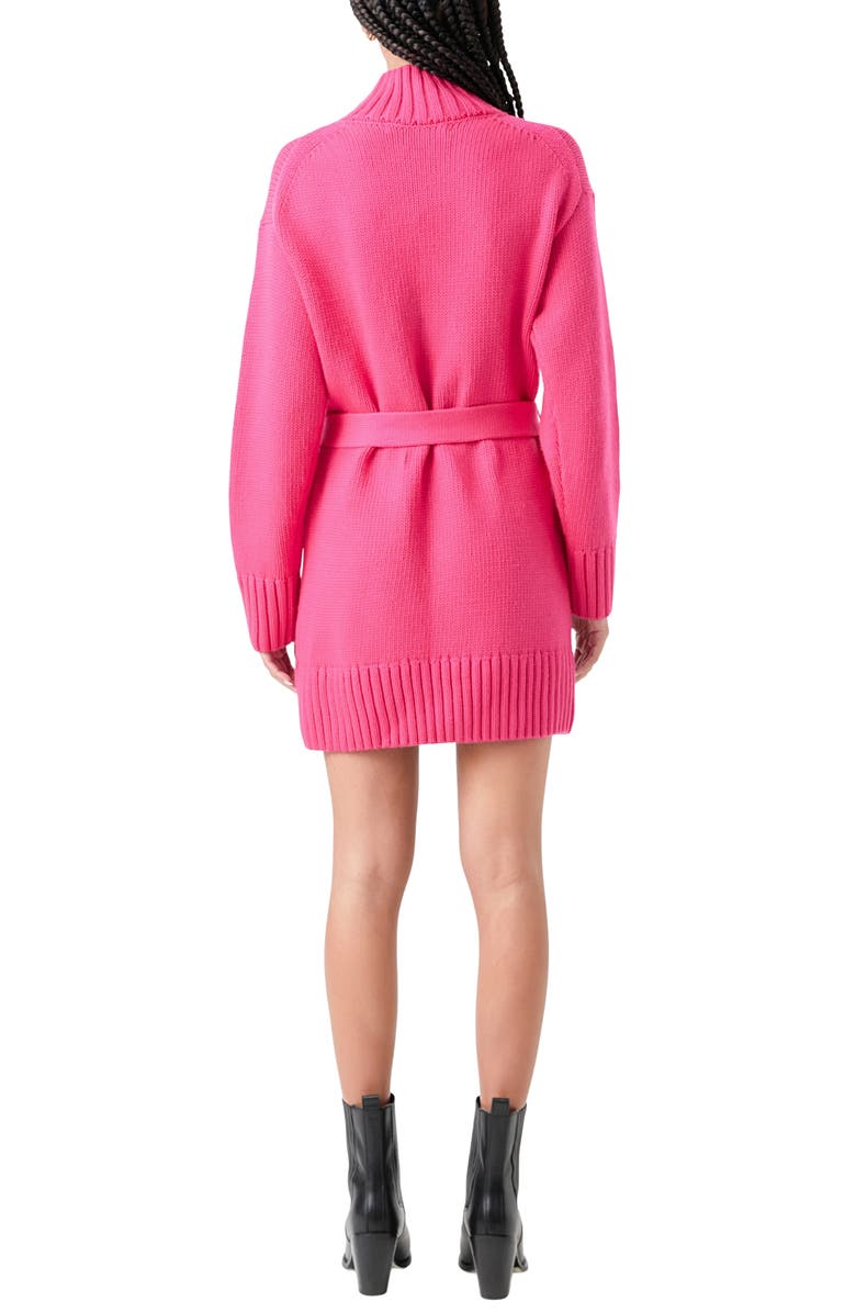 Grey Lab Tie Belt Long Sleeve Sweater Minidress, Alternate, color, Fuchsia