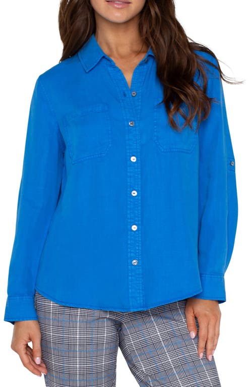 Liverpool Los Angeles Roll Sleeve Button-Up Shirt Blue Topaz at Nordstrom,