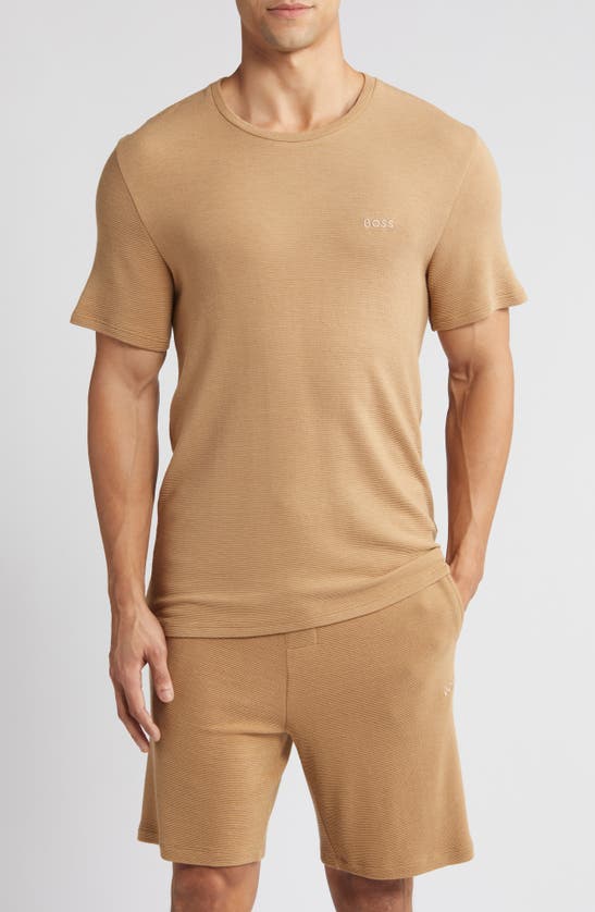 Shop Hugo Boss Ribbed Pajama Top In Medium Beige