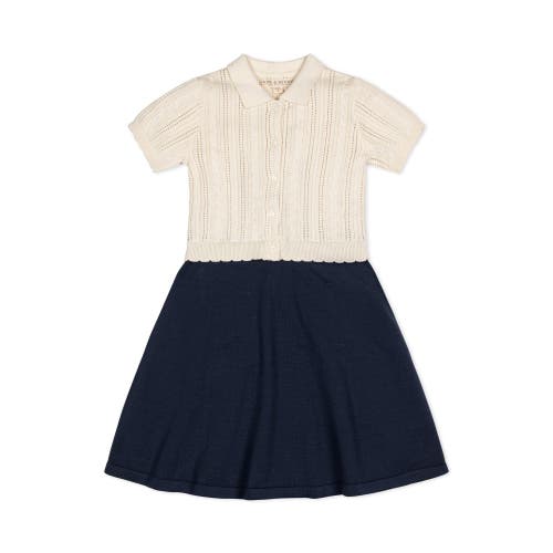 Shop Hope & Henry Baby Girls' Organic French Schoolgirl Sweater Dress, Infant In Ivory Cable Navy Colorblock