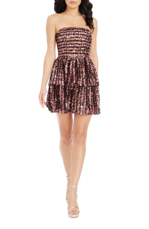 Shop Dress The Population Callie Sequin Stripe Strapless Minidress In Raspberry Multi