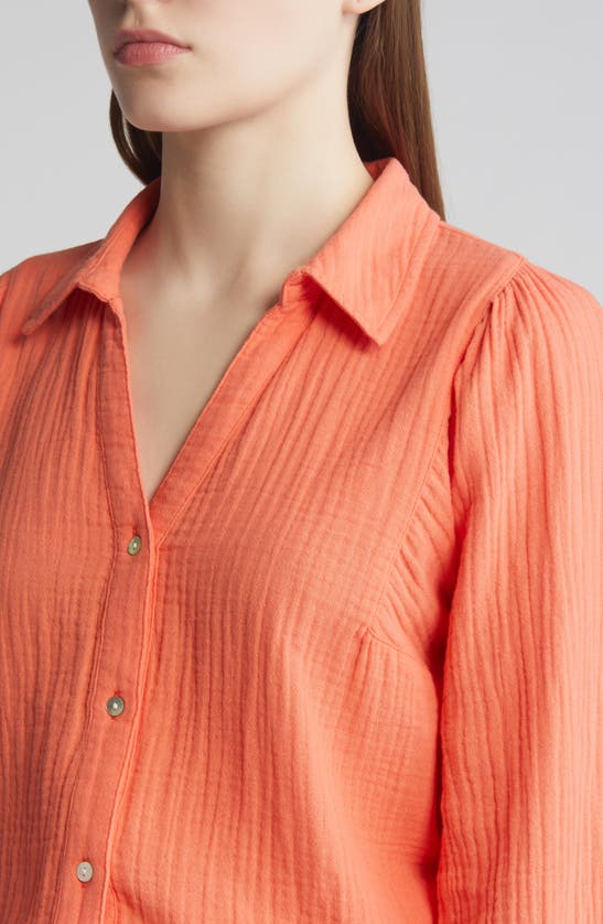 Shop Rails Lo Organic Cotton Gauze Button-up Shirt In Papaya