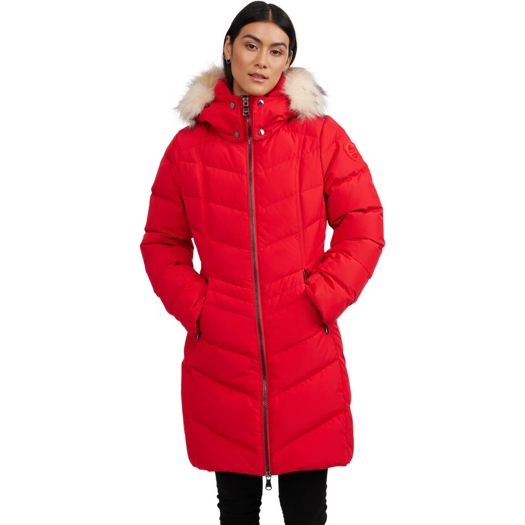 Pajar Women's January Down Chevron Puffer With Detachable Hood Fur In Current Red/crystal