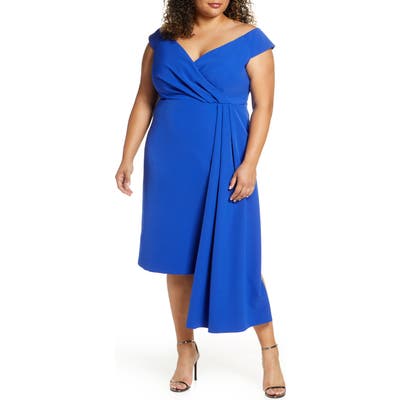 Plus Size Eliza J Off The Shoulder Asymmetrical Cocktail Dress, Blue