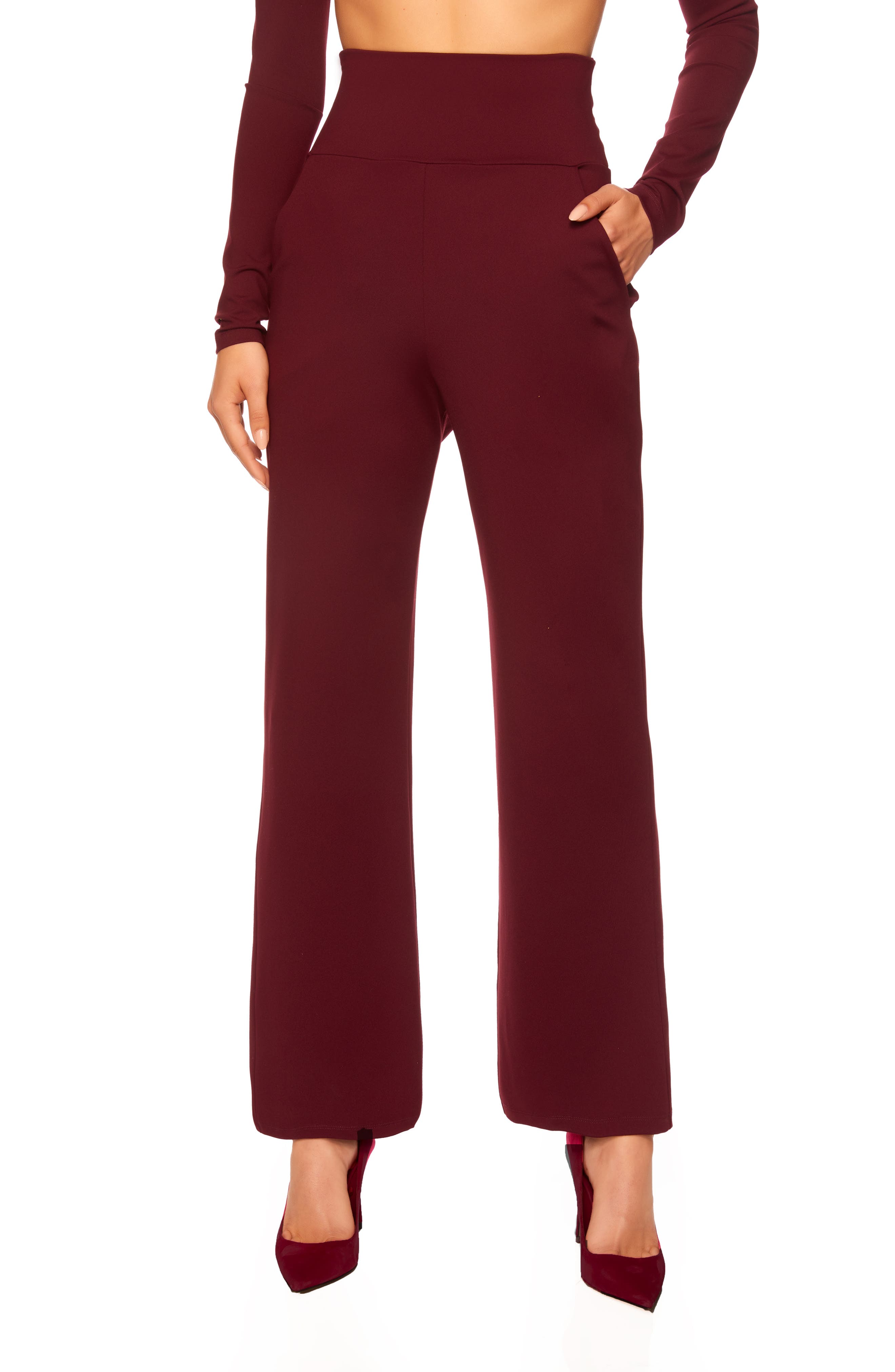 red wide leg pants plus size