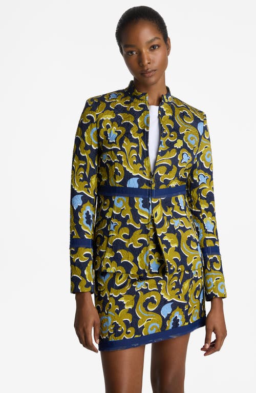 St John Silk Jacquard Paisley Jacket In Royal Blue Multi