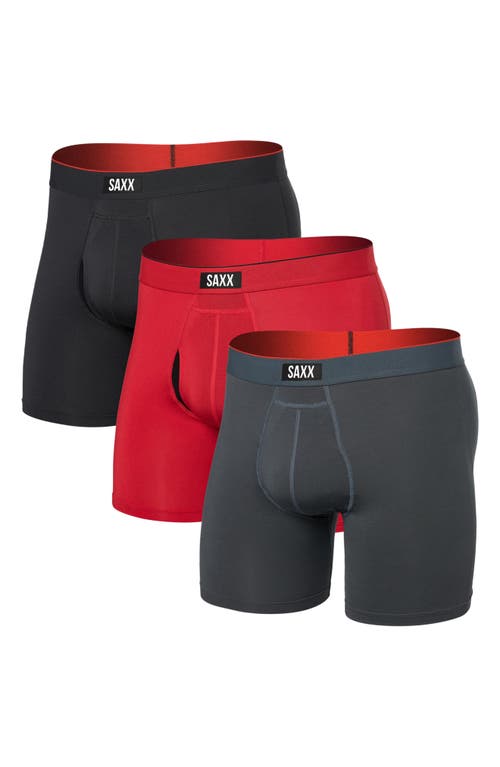 Saxx Assorted 3-pack Slim Fit Multi-sport Mesh Boxer Briefs In Sunset Red/turbulance/black