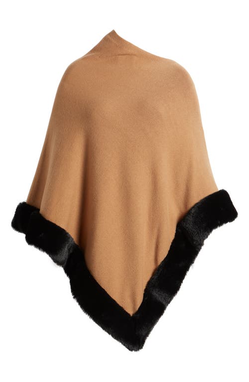 Anne Klein Faux Fur Trim Poncho in Vicuna/Anne Black 