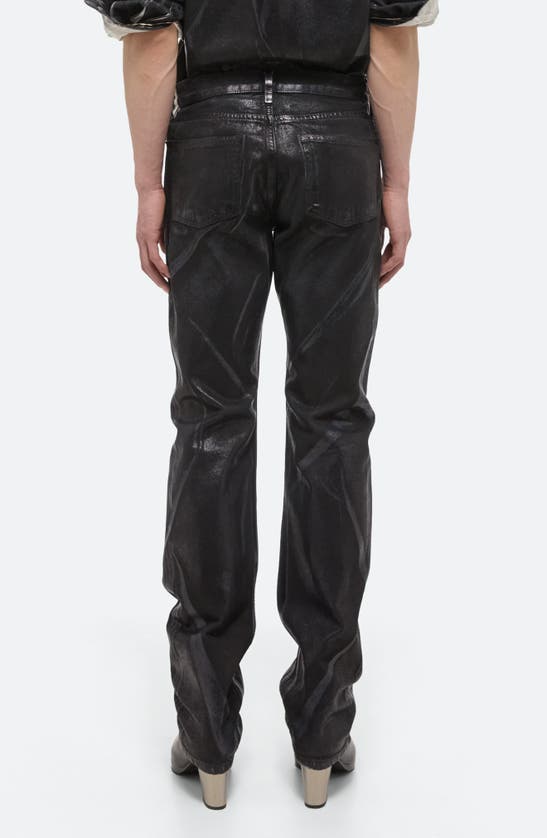 Shop Helmut Lang Foiled Print Denim Straight Leg Jeans In Black Distress Metal Crash