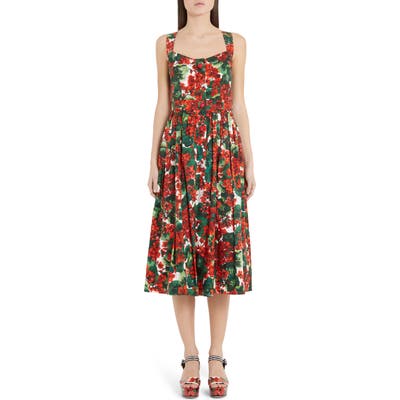 Dolce & gabbana Geranium Print Midi Dress, 8 IT - Red