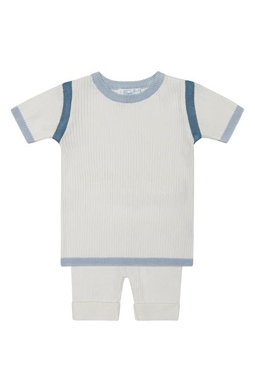 Feltman Brothers Rib Knit Top & Pants Set In Ivory/p. Blue