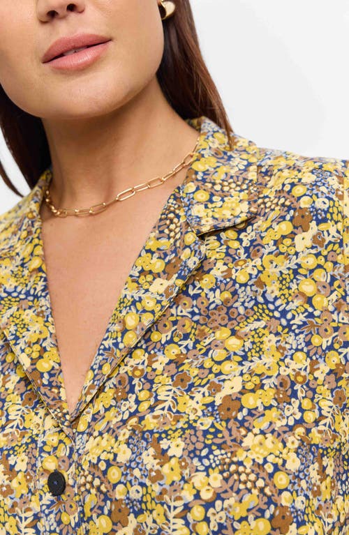 Shop Foxcroft Sloane Ditsy Floral Long Sleeve Shirtdress In Yellow