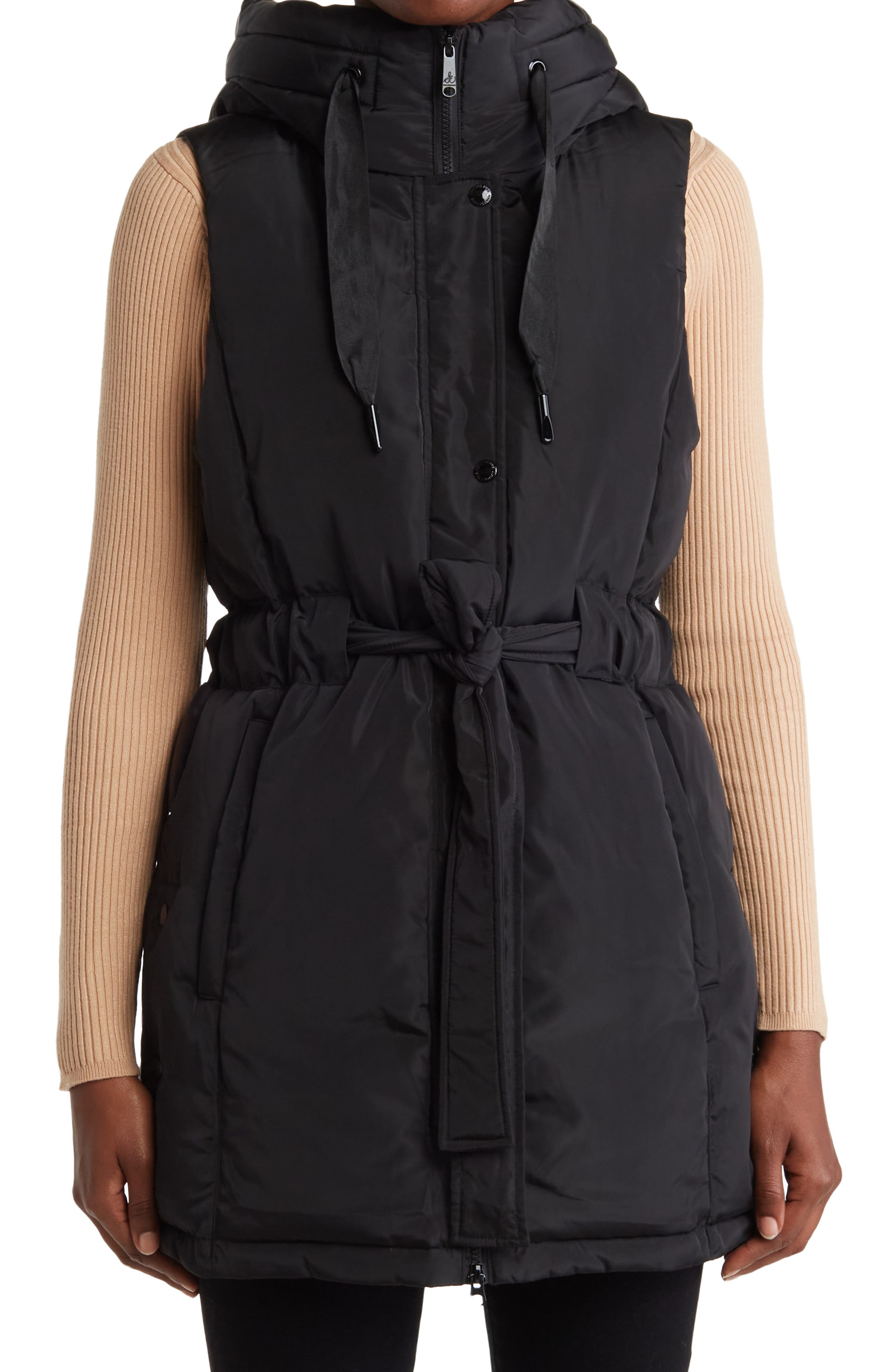 tie waist puffer gilet